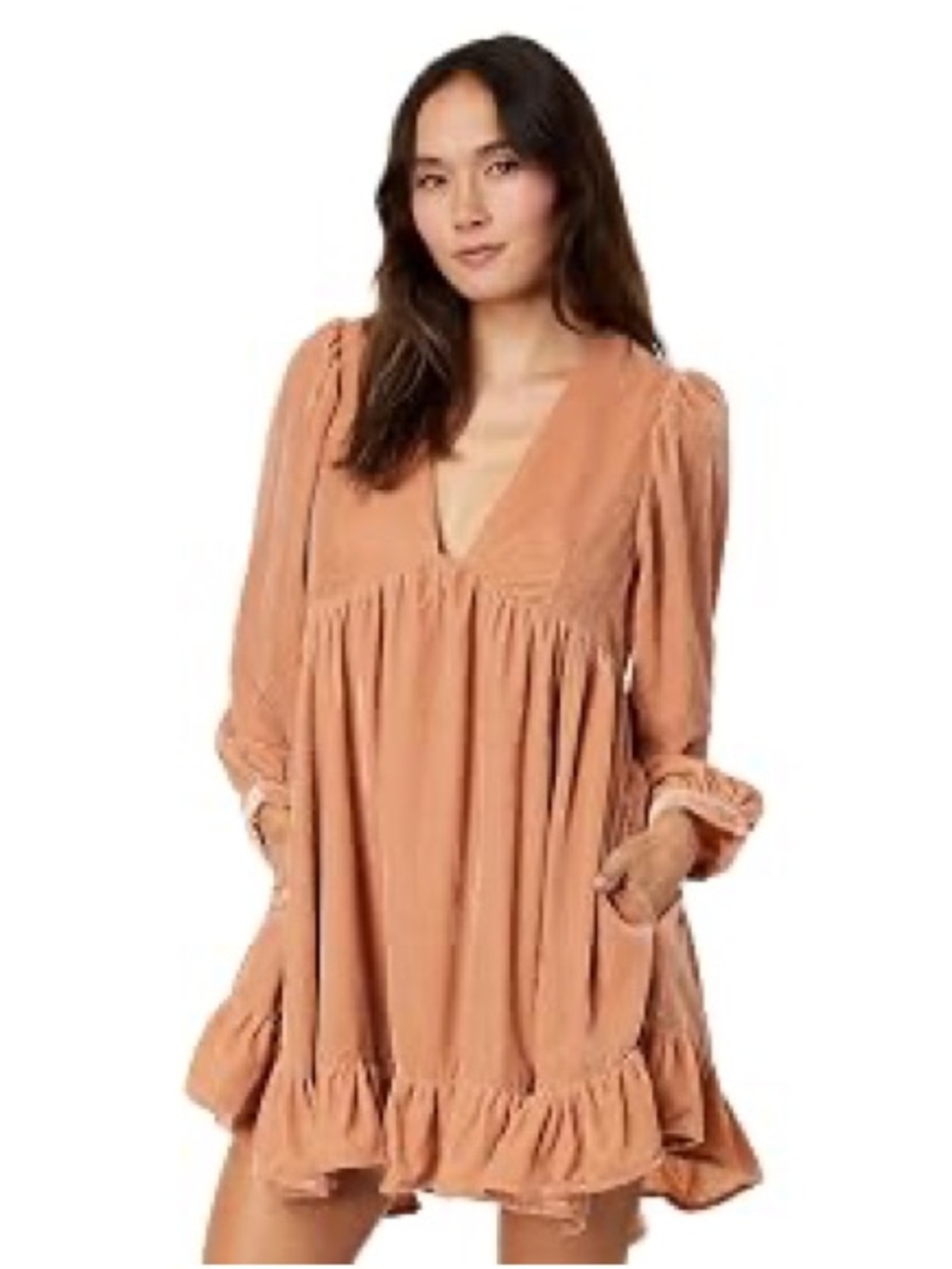 NEW WITH TAGS- sold out
Free People- Estella Velvet Mini Dress-V-Neck Ruffle - Picture 2 of 4